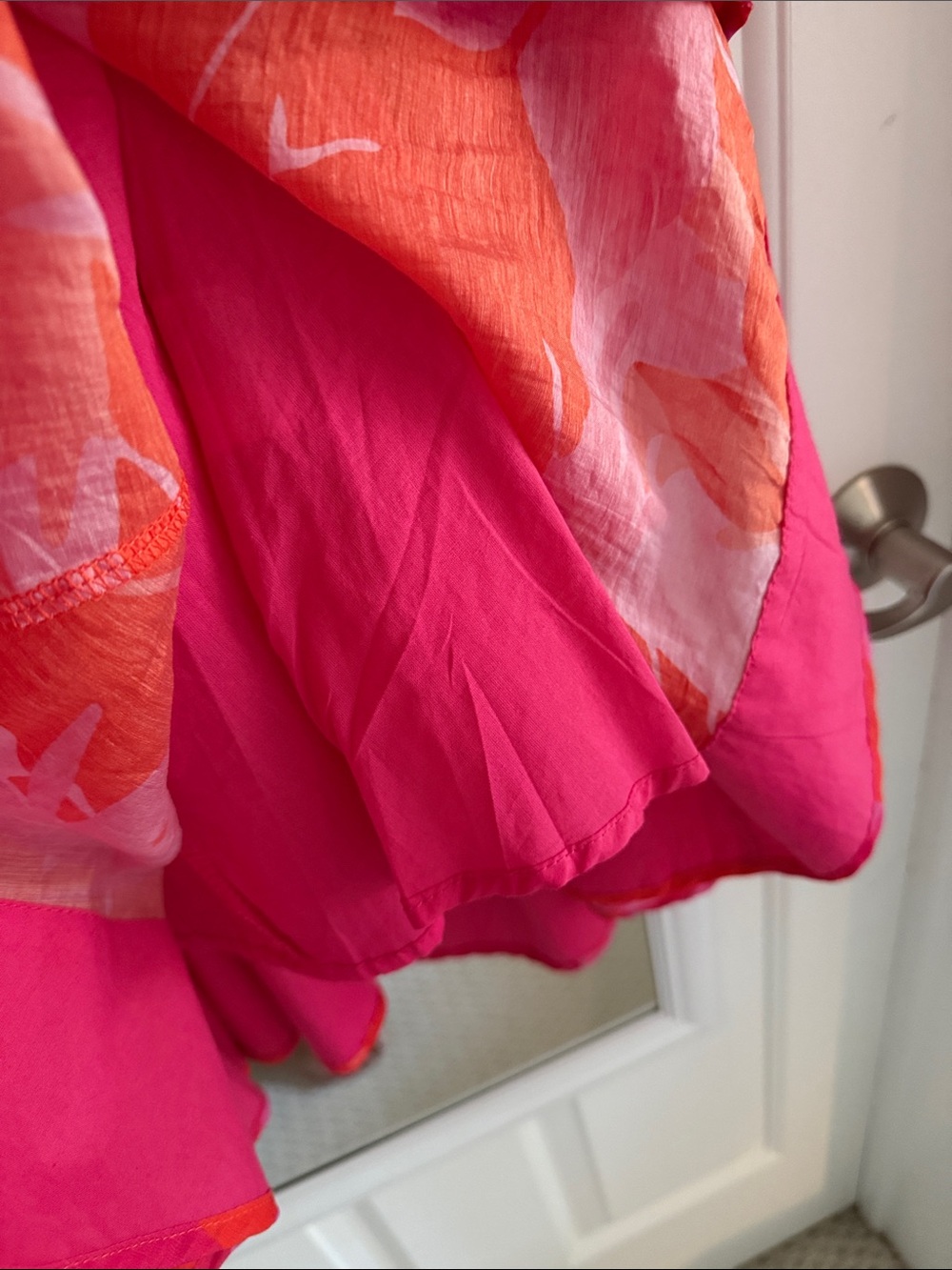 Chocklate Vibrant Pink & Red Puff-Sleeve V-Neck Dress - Picture 3 of 6